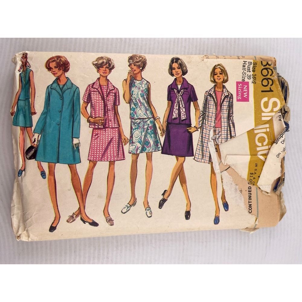 VTG Simplicity 8661 Coat Jacket Blouse & Skirt Size 16.5 Bust 39" Cut Complete